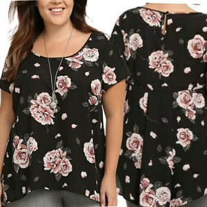 Torrid Georgette Hi-Lo Black/Pink Floral Blouse| 3